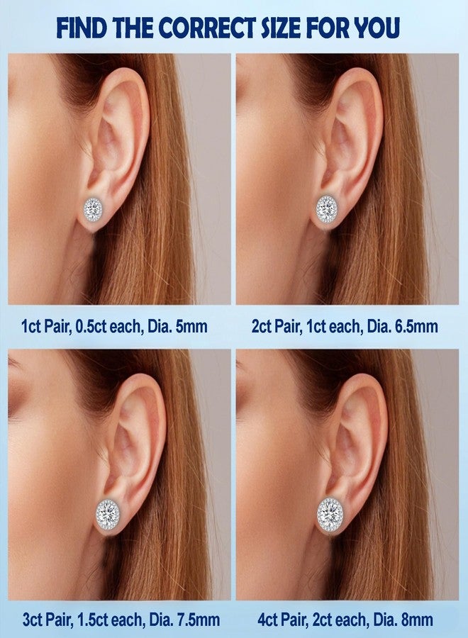 SecreTalk Moissanite Stud Earrings, 1-4CT Halo Round D Color Ideal Cut 925 Sterling Silver Earrings for Women with Certificate of Authenticity (2cttw pair/ 1ct each) - Image 5